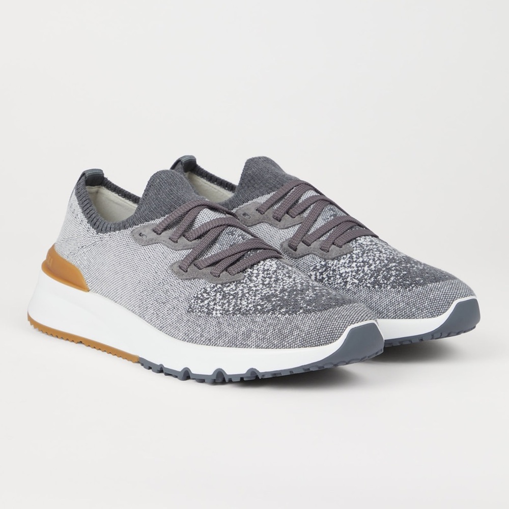 Brunello Cucinelli Knit Runners - Grey Low Top Sneakers - Men’s Size 43
